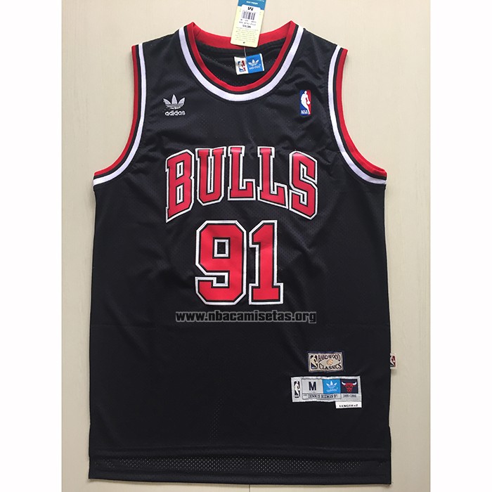 Camiseta Chicago Bulls Dennis Rodman NO 91 Mitchell & Ness Negro
